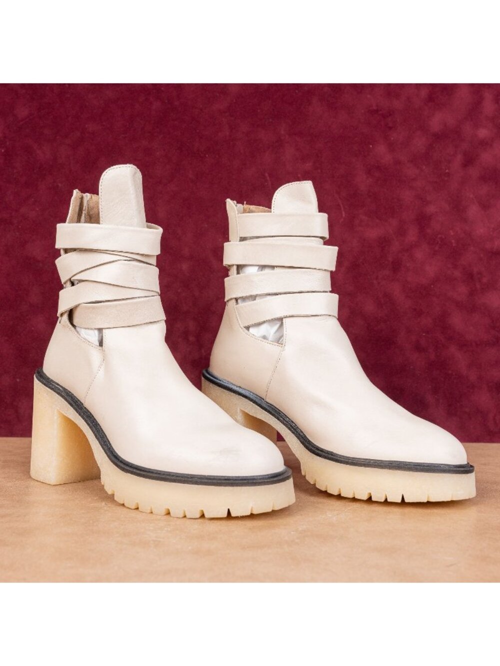 Free People Women Cutout Summer Cream Leather Platform Boots 8US EUR38